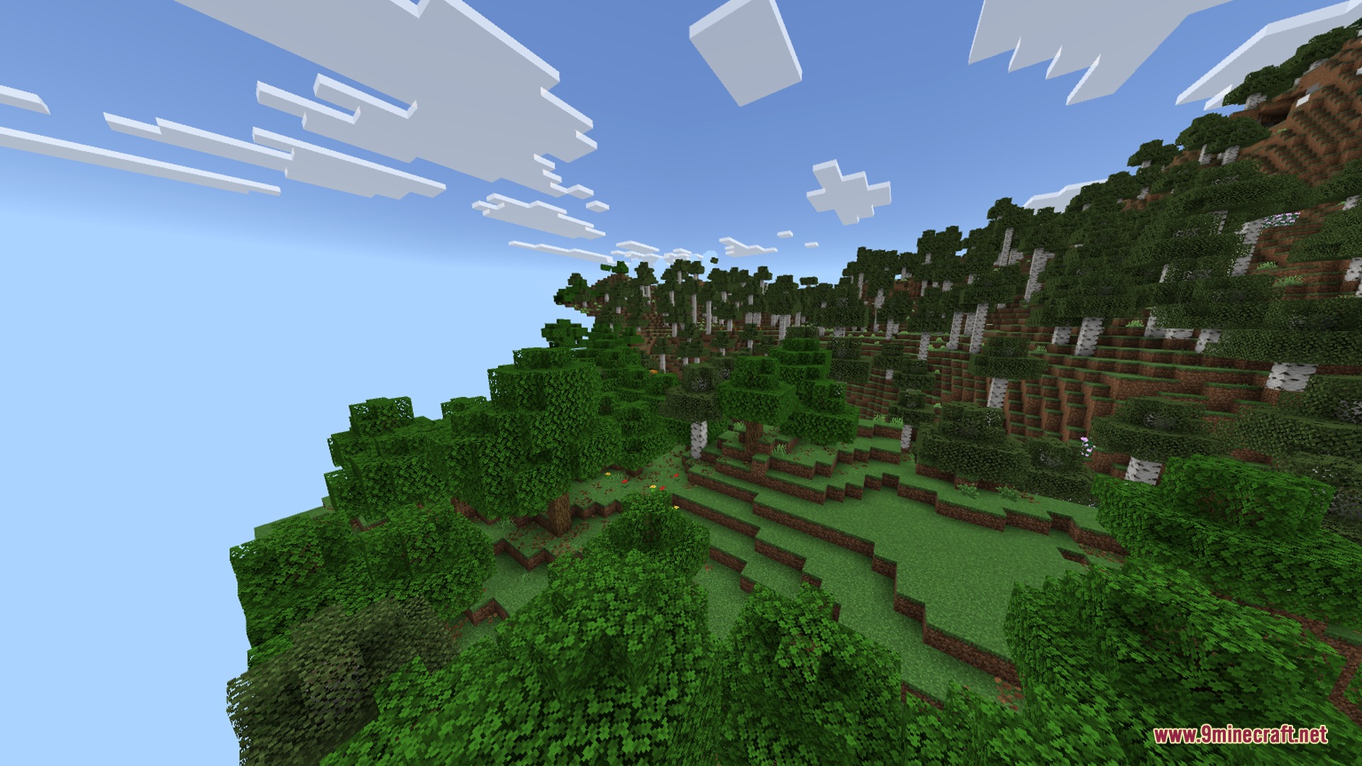 Minecraft Japanese Tools Shader Screenshot 7 Lush green forest biome with oak and birch trees on a grassy hill