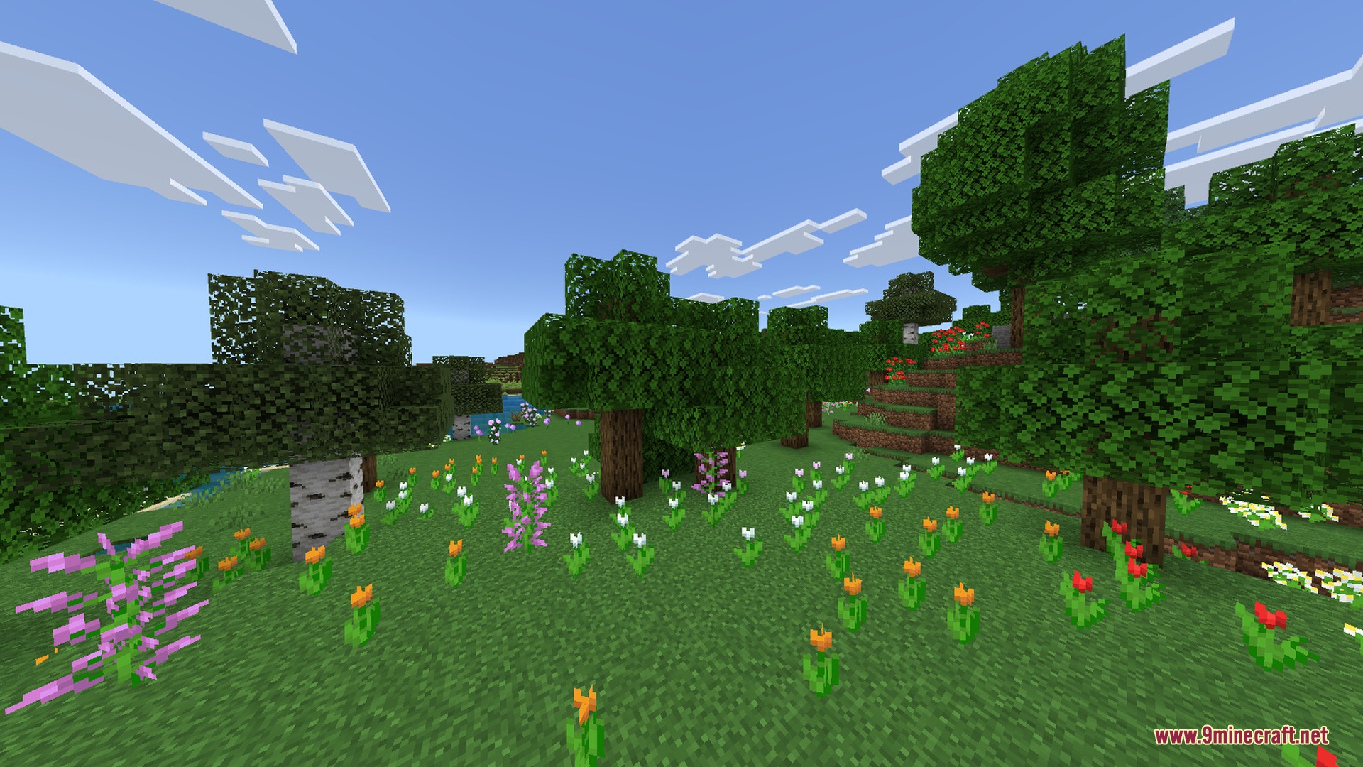 Minecraft Japanese Tools Shader Screenshot 9 A vibrant flower forest biome filled with colorful tulips and tall lilac bushes