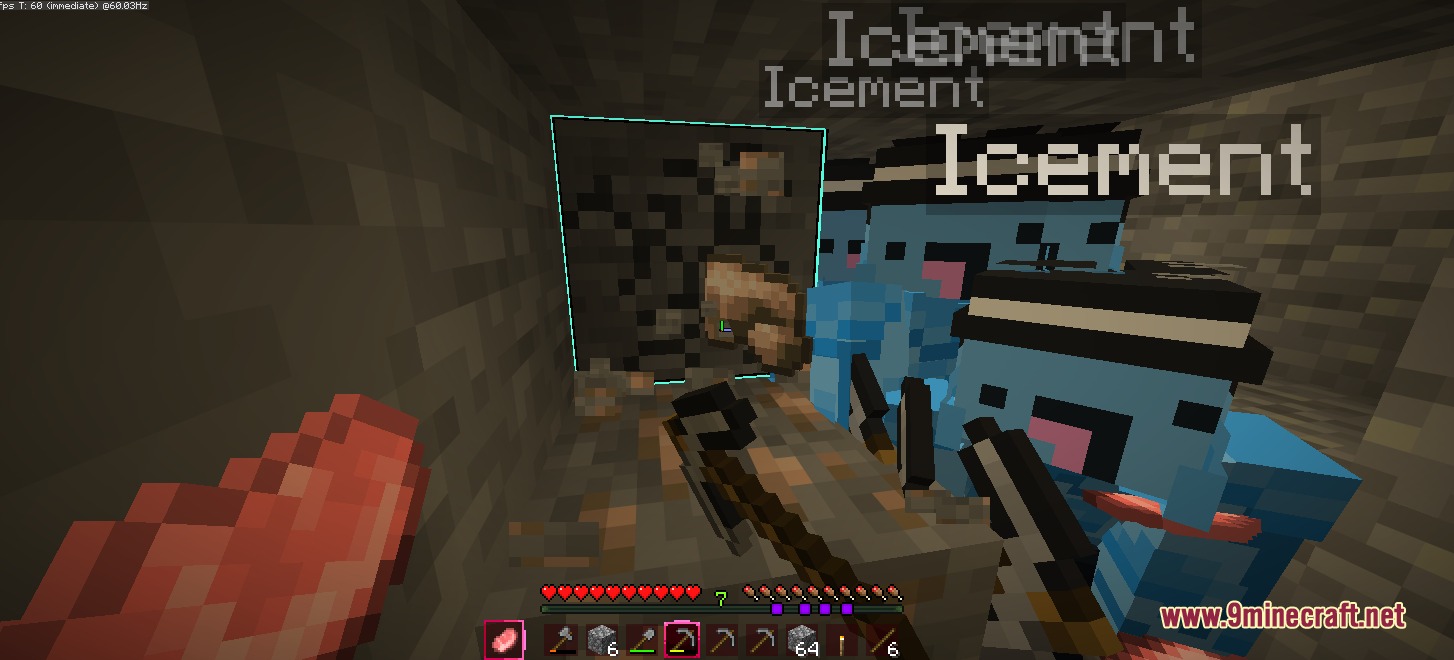 Mirror Shadow Echo Mod Screenshot 4 Several blue clones wearing hats named Icement standing in a narrow cave
