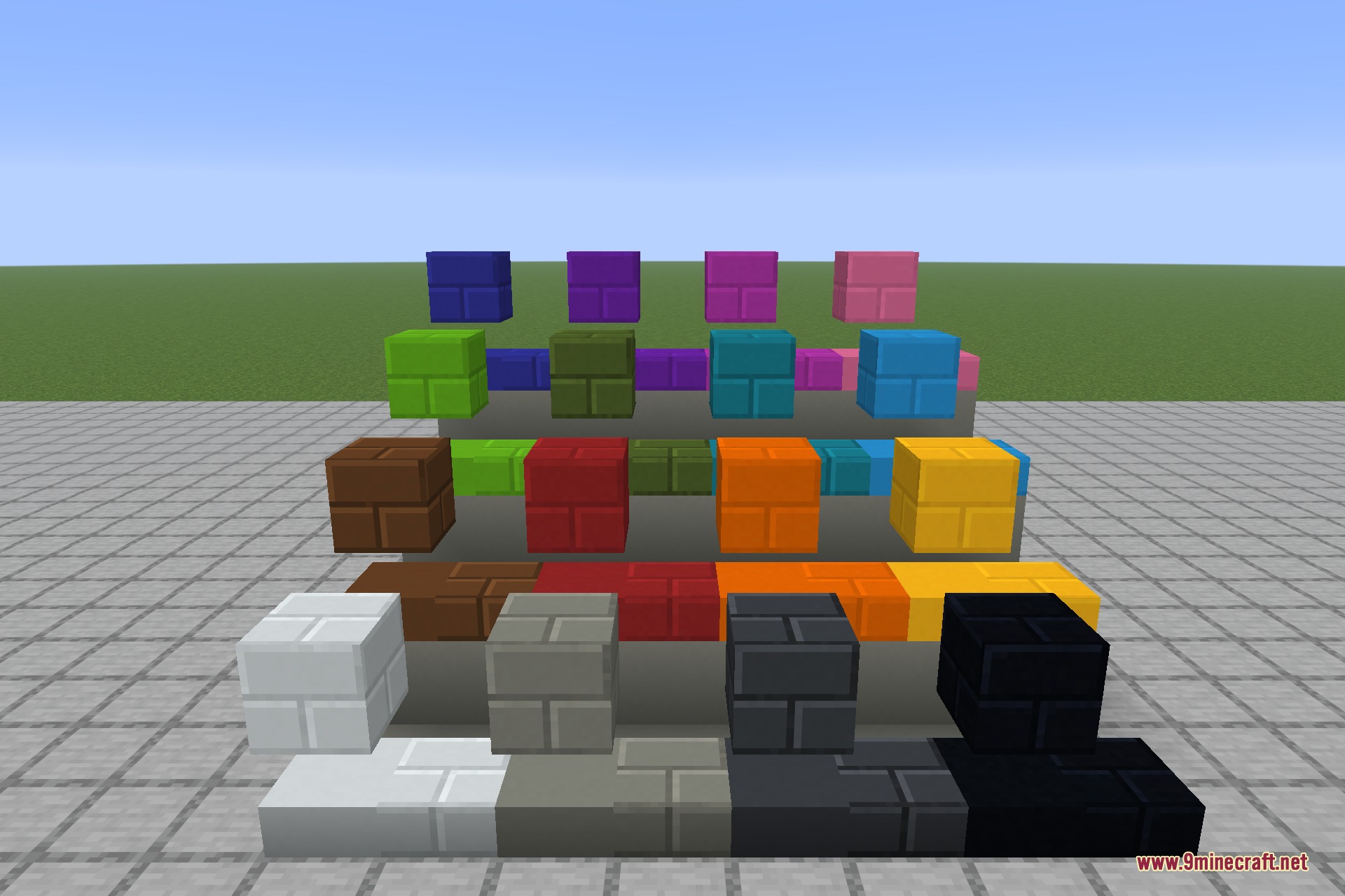 Concrete slabs and brick slabs beside the full blocks they match