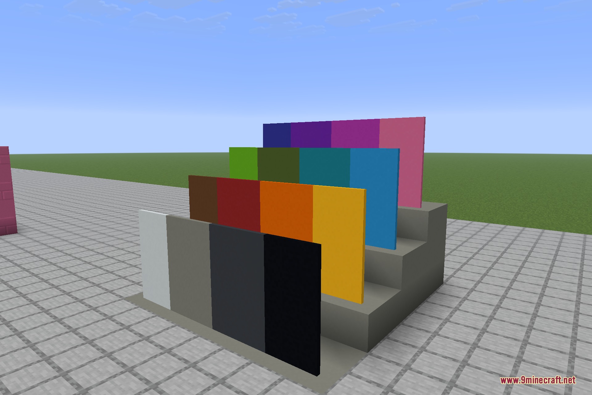 Thin concrete panels standing in all sixteen colours