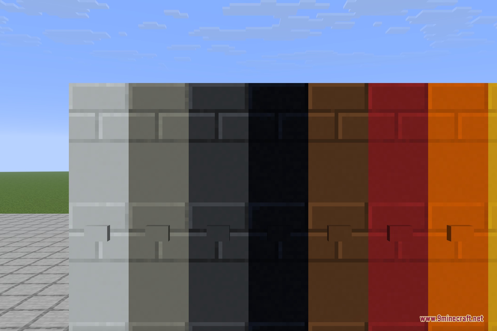 A close look at the brick and textured finishes with buttons set into the wall