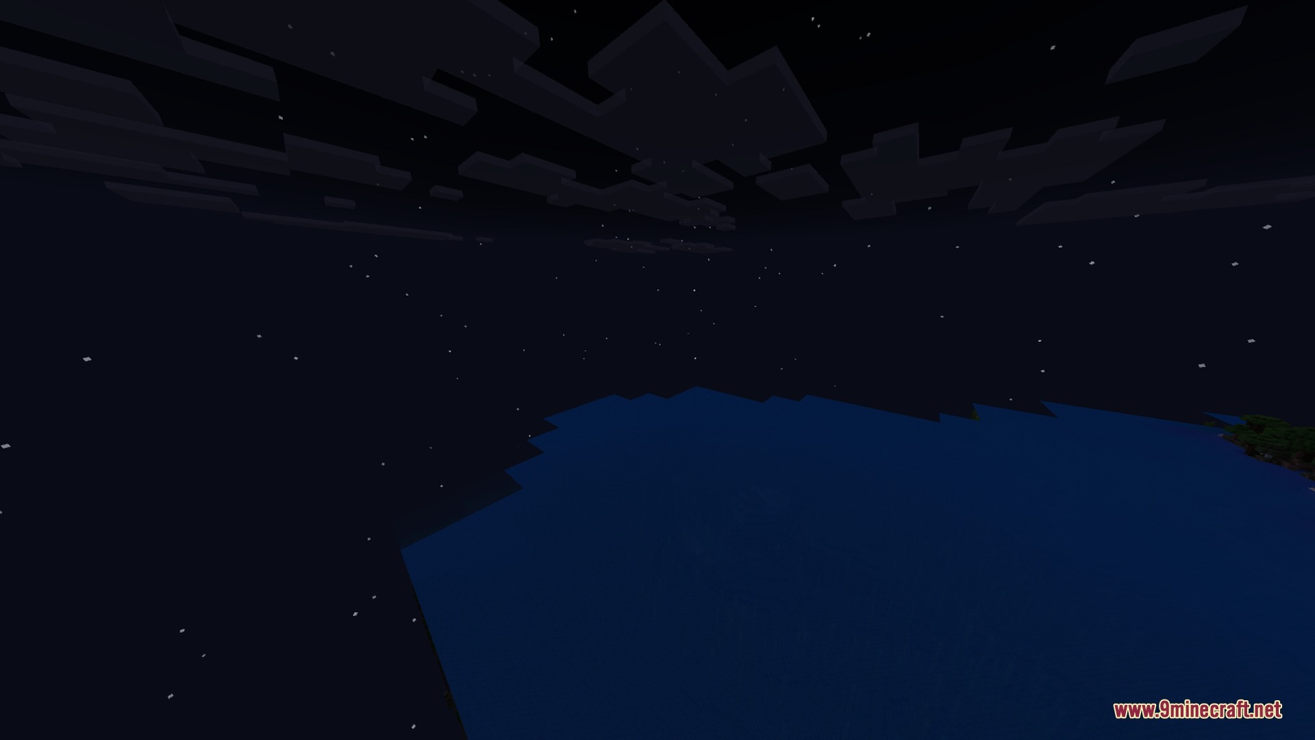 Mobile Ores Fps + Shader Screenshot 4 Night sky in Minecraft with stars and clouds over a dark ocean
