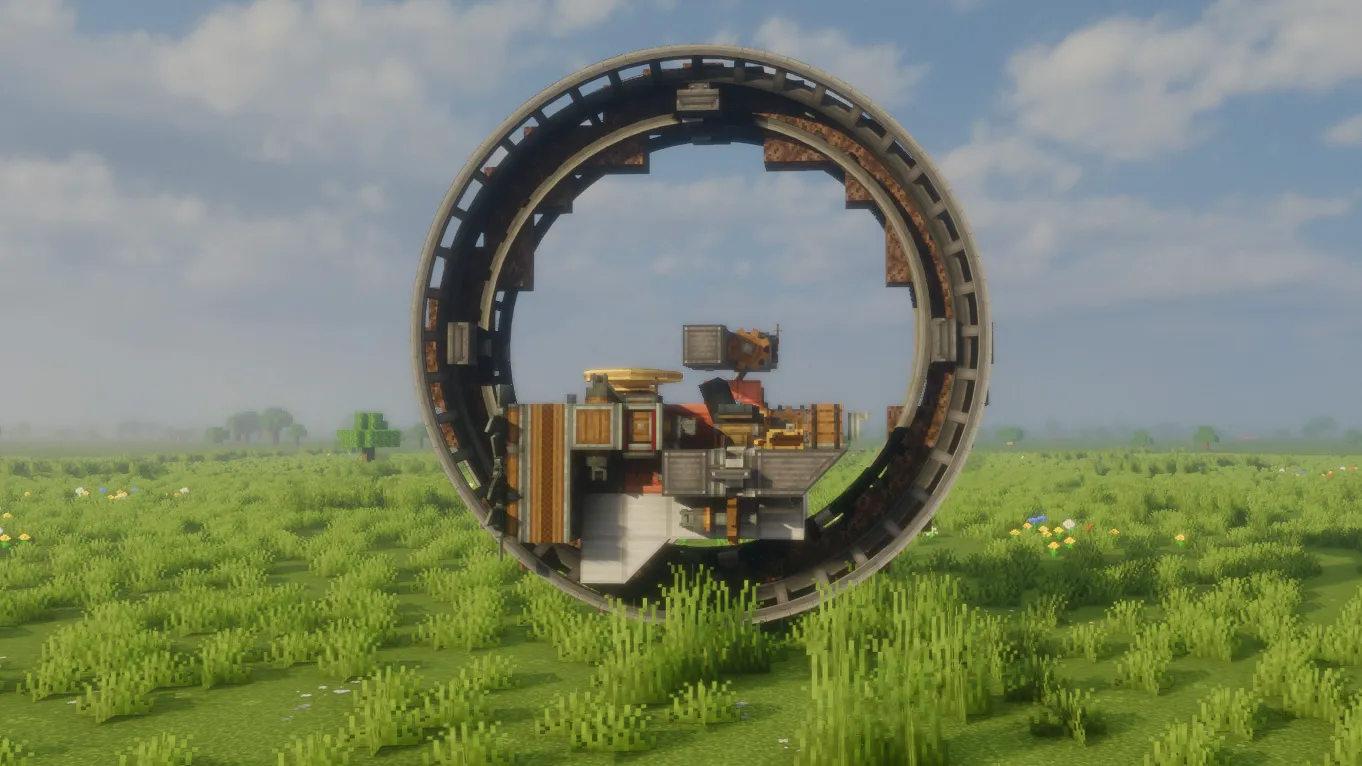 MonoWheel Bike Schematic Screenshots 3 Side view of a large circular monowheel bike in a field