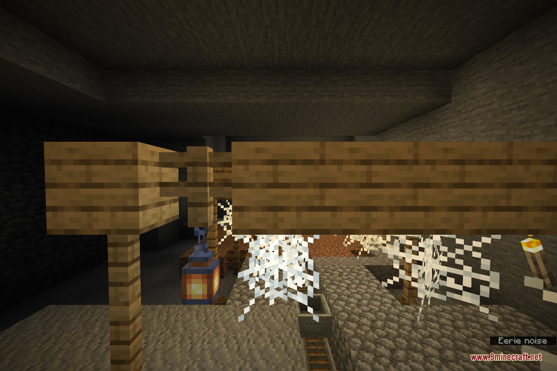 A cave ambience sound playing in the cobweb-filled mineshaft
