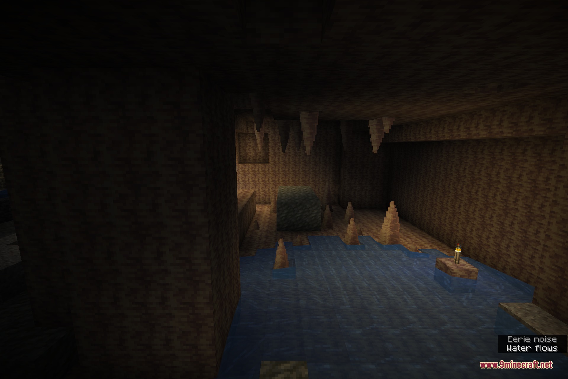 A cave ambience sound firing beside the dripstone cave water
