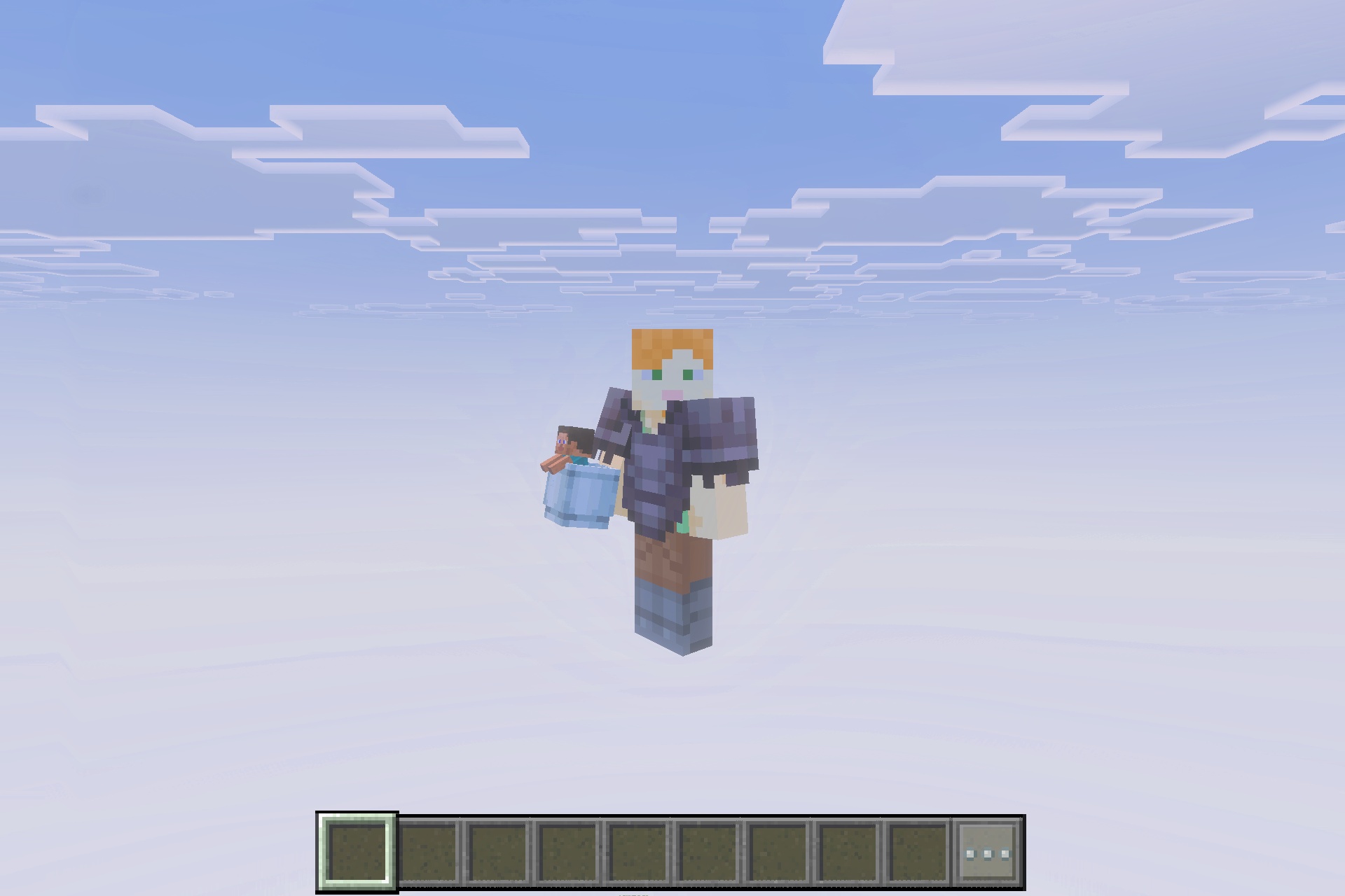 My Totem Doll 3d Texture Pack Screenshot 4 A player character holding a miniature 3D doll against a cloudy sky background