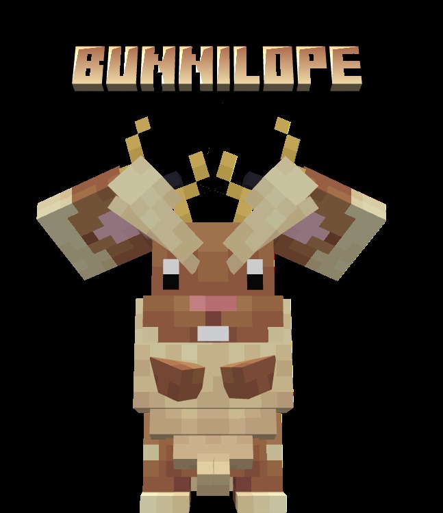 Mythic Fossil Fusions Data Pack Screenshot 5 A blocky brown rabbit with large antlers named Bunnilope on a black background