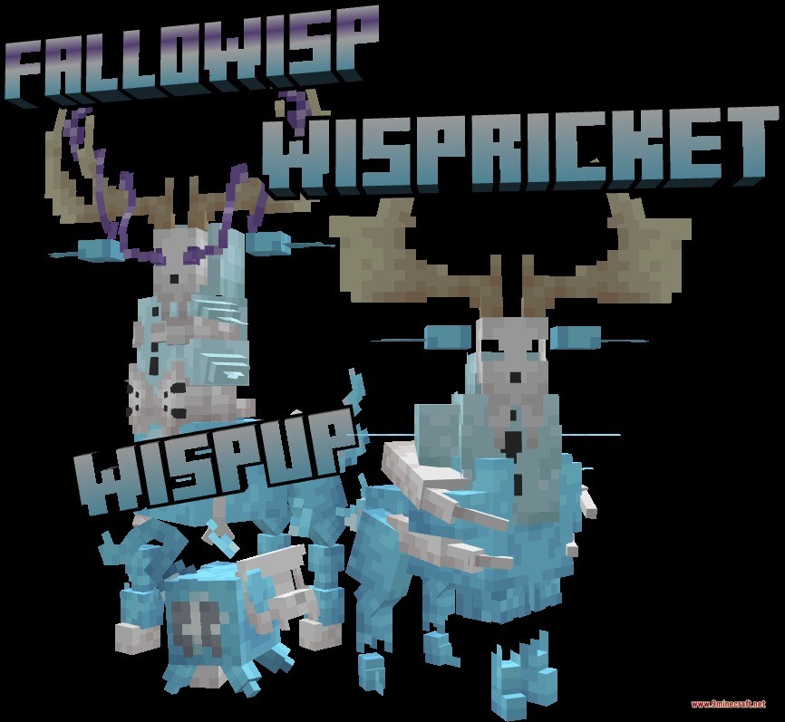 Mythic Fossil Fusions Data Pack Screenshot 7 Three blue icy deer creatures named Wispup Wispricket and Fallowisp standing