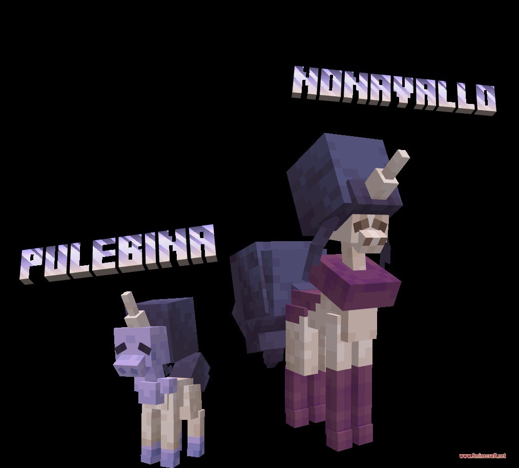 Mythic Fossil Fusions Data Pack Screenshot 8 Two purple and white unicorn creatures named Pulebina and Nonavallo standing