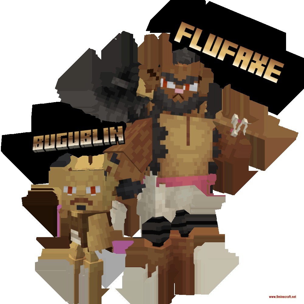 Mythic Fossil Fusions Data Pack Screenshot 9 A large brown Flufaxe creature with an axe stands next to Bugublin