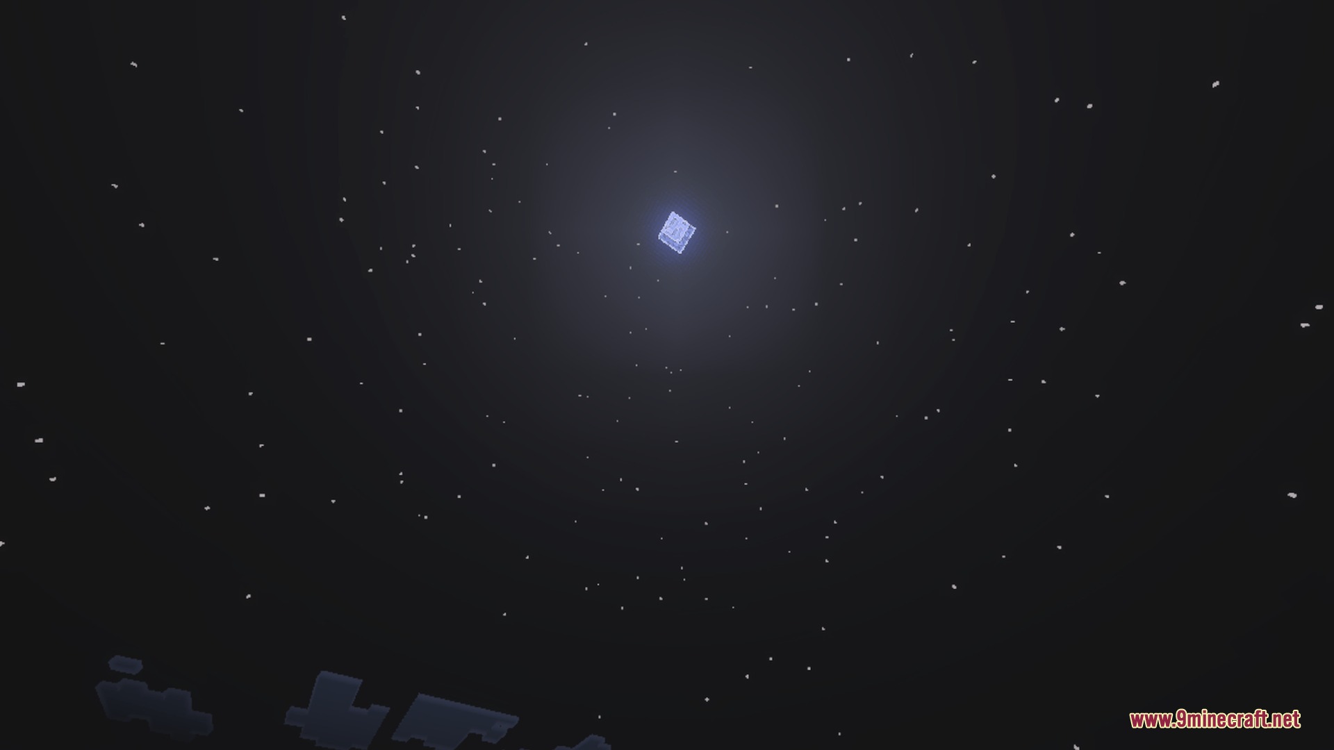 The bright square moon shines in the center of a vast starry sky