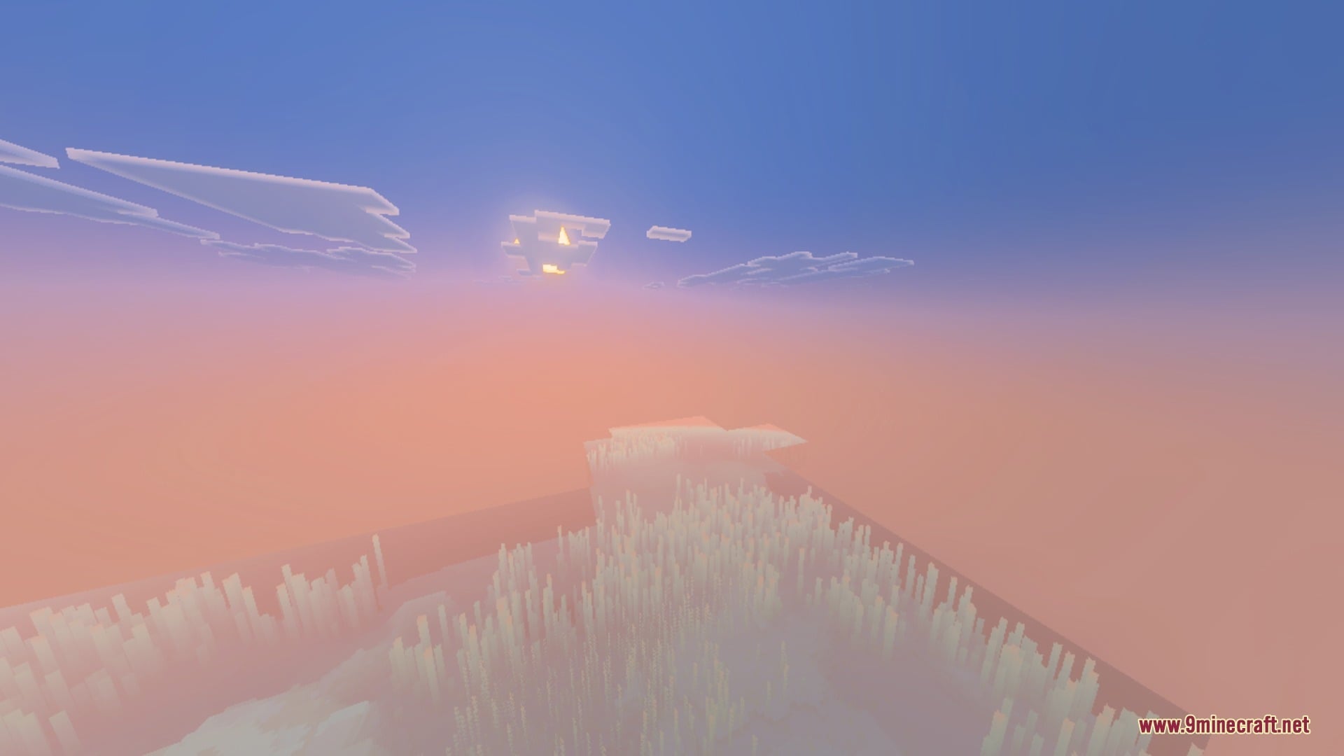 Nebux Visuals Shader Screenshot 3 Nebux Visuals showcasing a vibrant sunset with soft clouds and fog