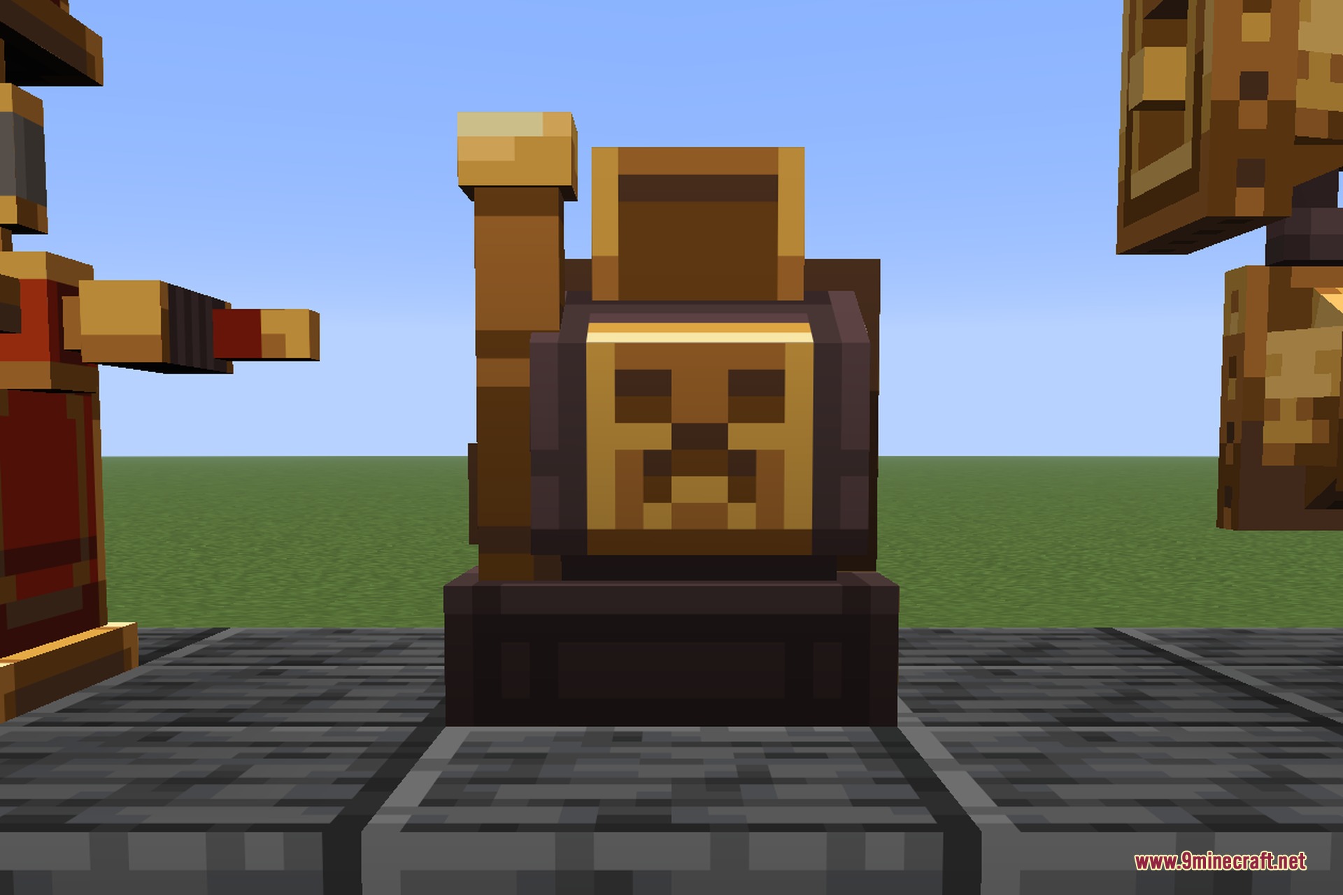 NetEase Cloud Music 9minecraft Mod Screenshot 6 Brown computer block with a golden Creeper face on the front