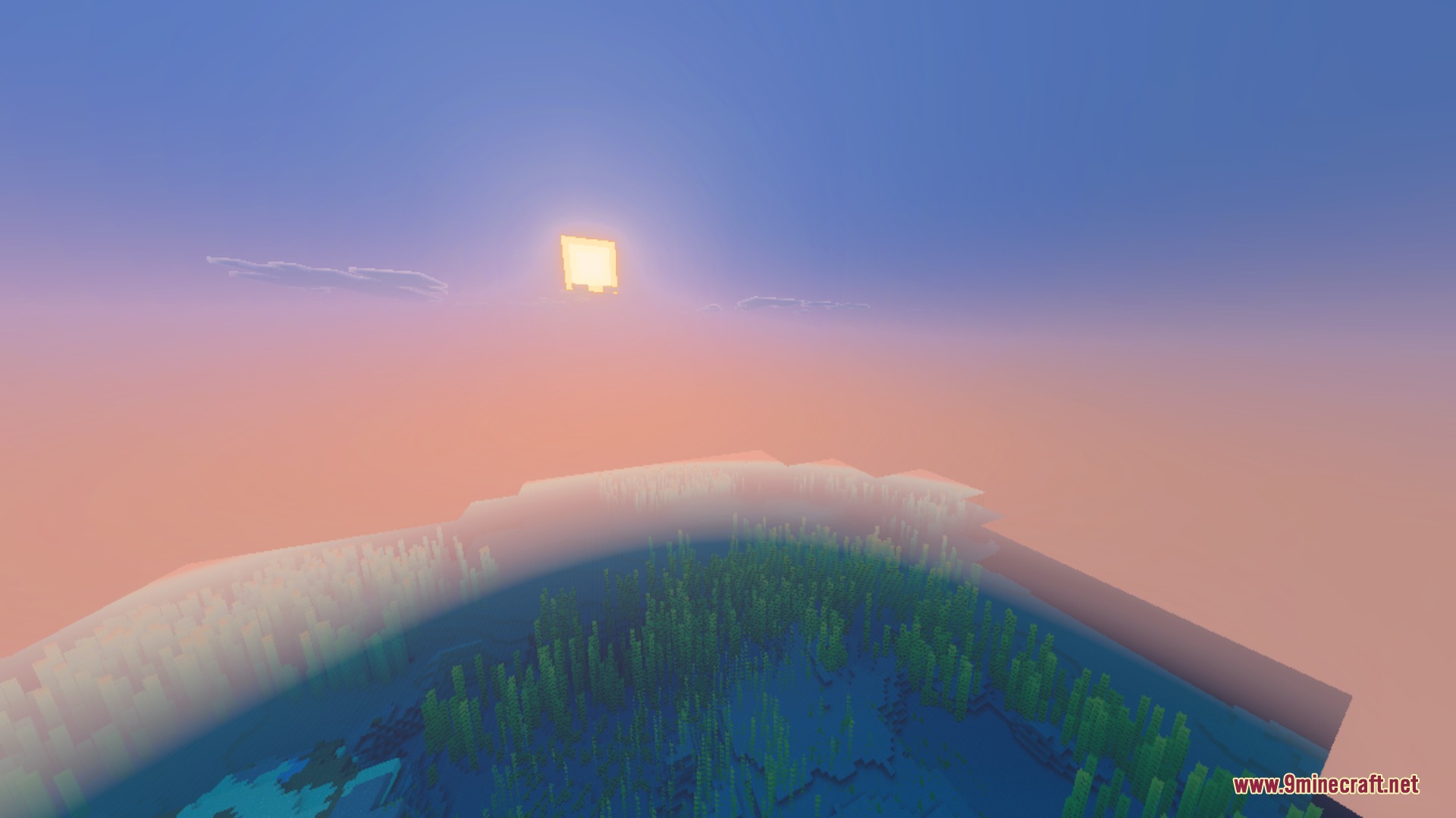 Nether's Optimizer+ Shader Screenshot 2 Natural lighting effects during a sunset over a vast ocean with kelp