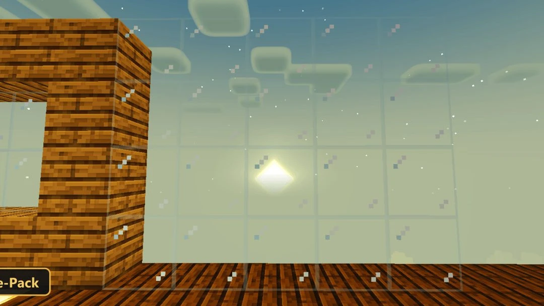 clear glass blocks in a wooden frame, bright sun, blue sky