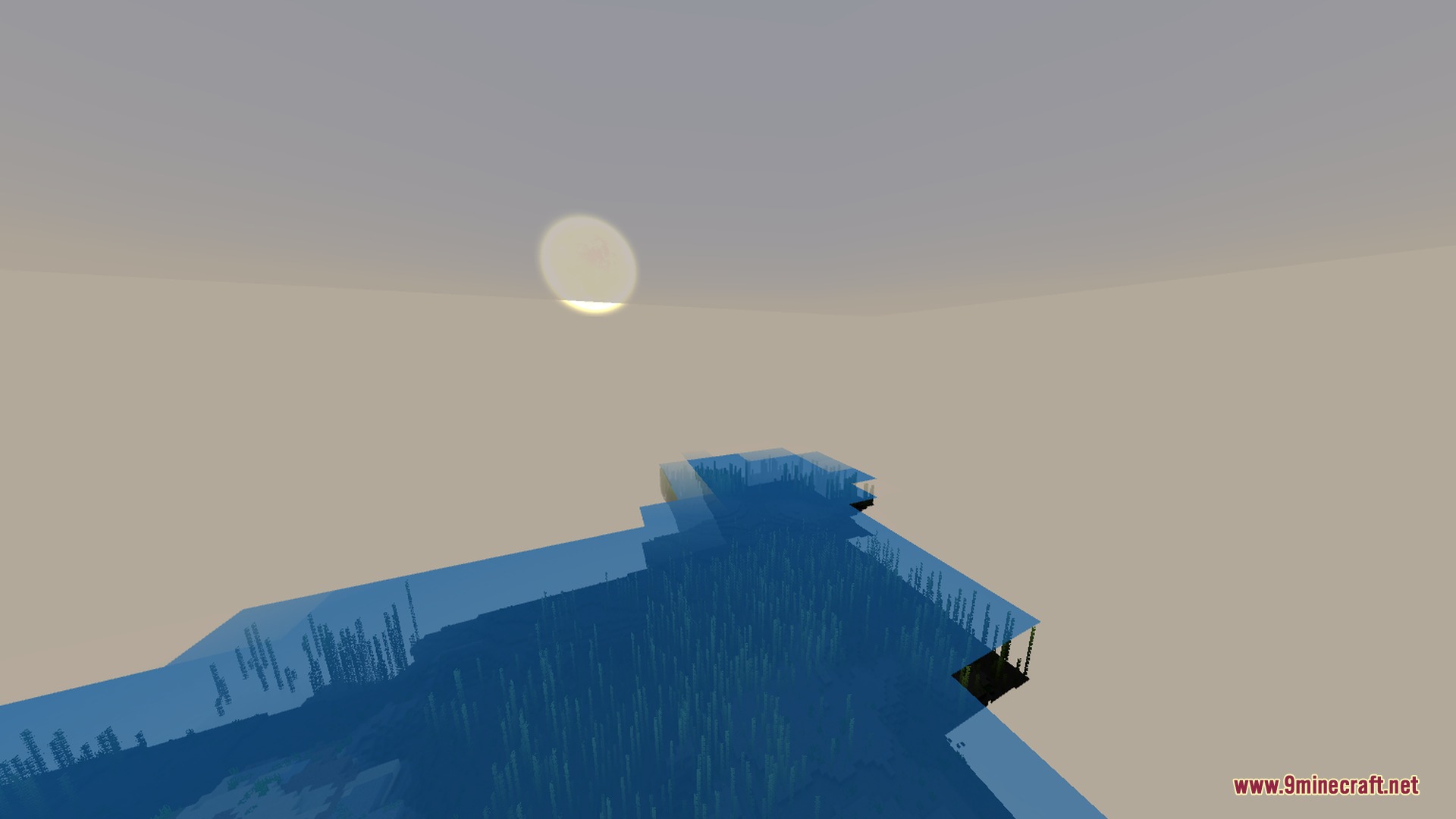 Newb X Manyzz IOS Shader Screenshot 3 Warm cinematic lighting glows over a vast ocean with visible underwater plants