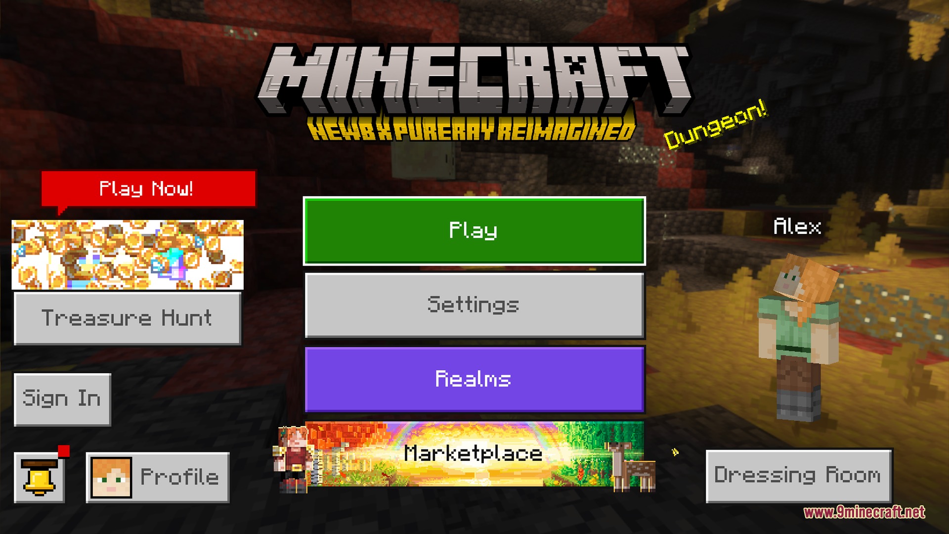 Newb X Pureray Shader main menu showing the pack's own logo