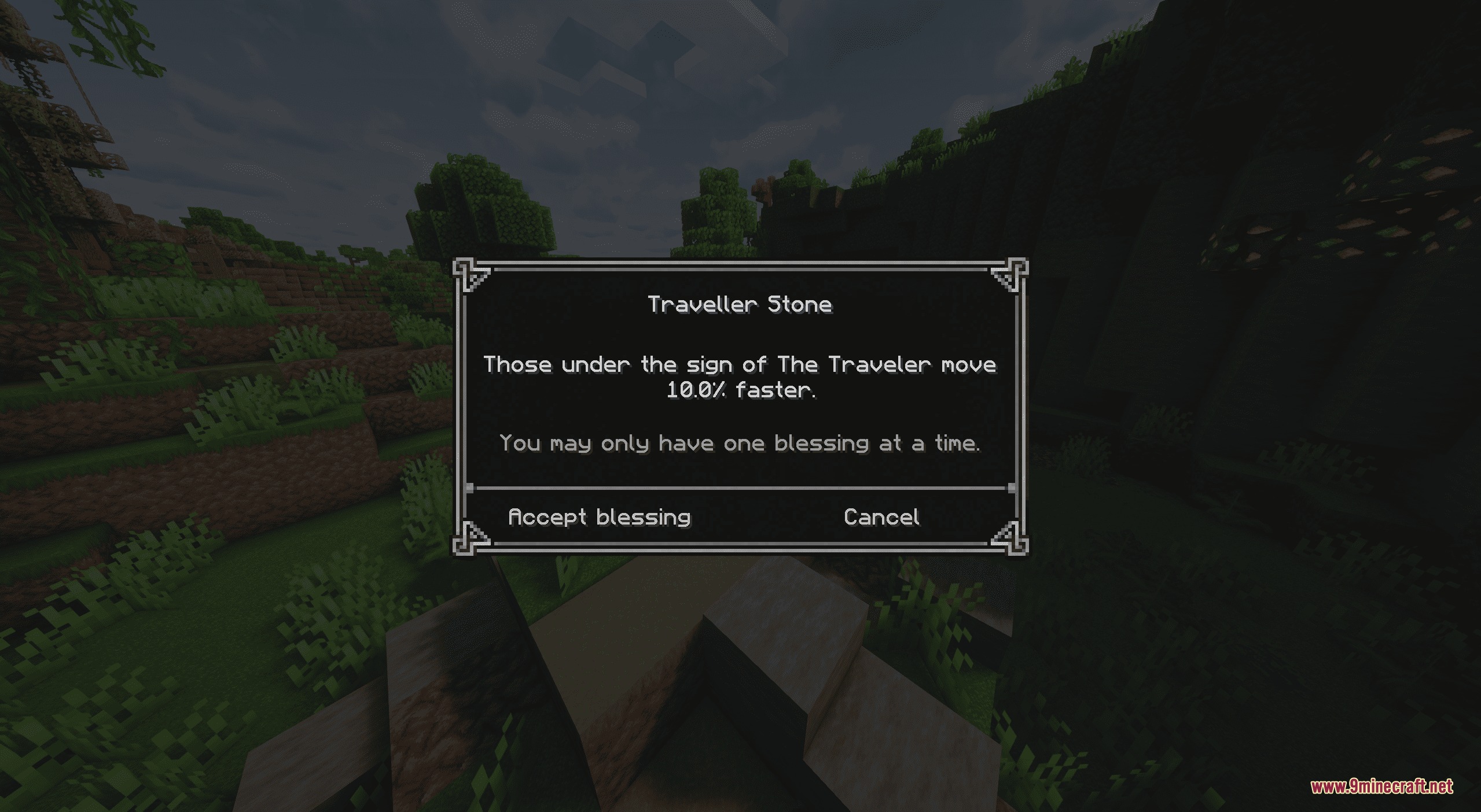 Nirn Soul Alchemy Mod Screenshot 1 A UI menu showing the Traveller Stone blessing for faster movement speed