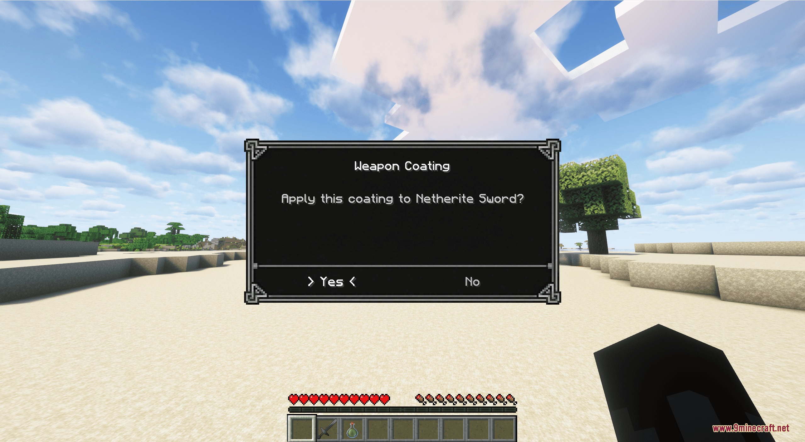 Nirn Soul Alchemy Mod Screenshot 6 A prompt asking to apply a potion coating to a Netherite Sword