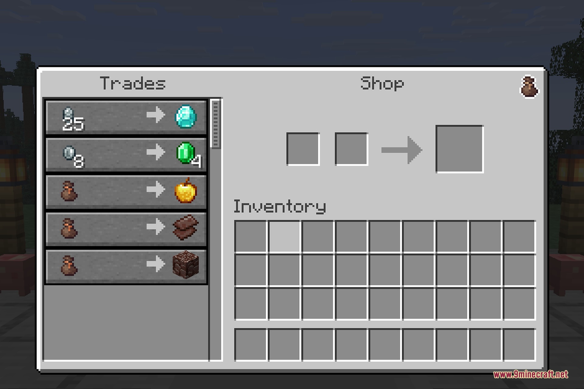 Numismatic Overhaul 9minecraft Mod Screenshot 3 A trading menu showing various items for sale using bronze and silver coins