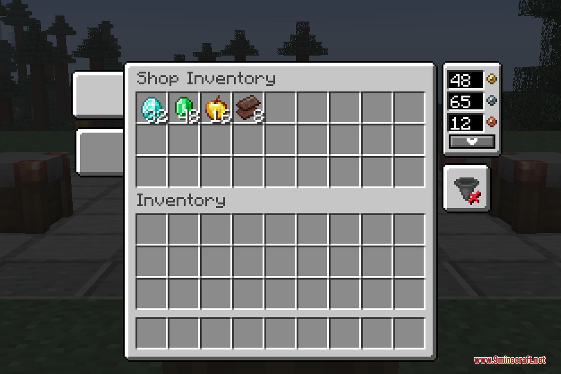Numismatic Overhaul 9minecraft Mod Screenshot 4 The shop block inventory screen showing items for sale and player coin balance