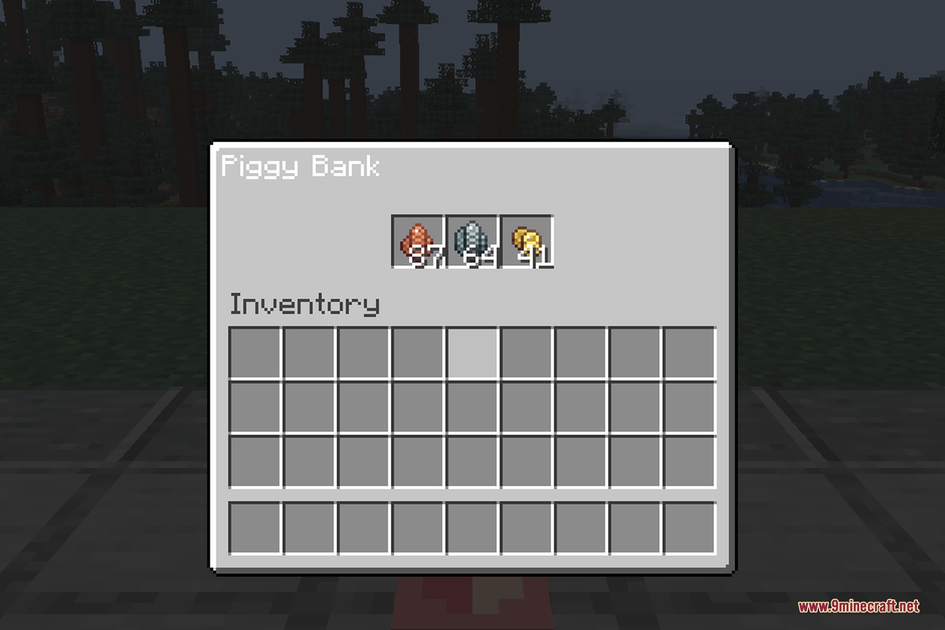 Numismatic Overhaul 9minecraft Mod Screenshot 5 The Piggy Bank interface displaying bronze silver and gold currency coins
