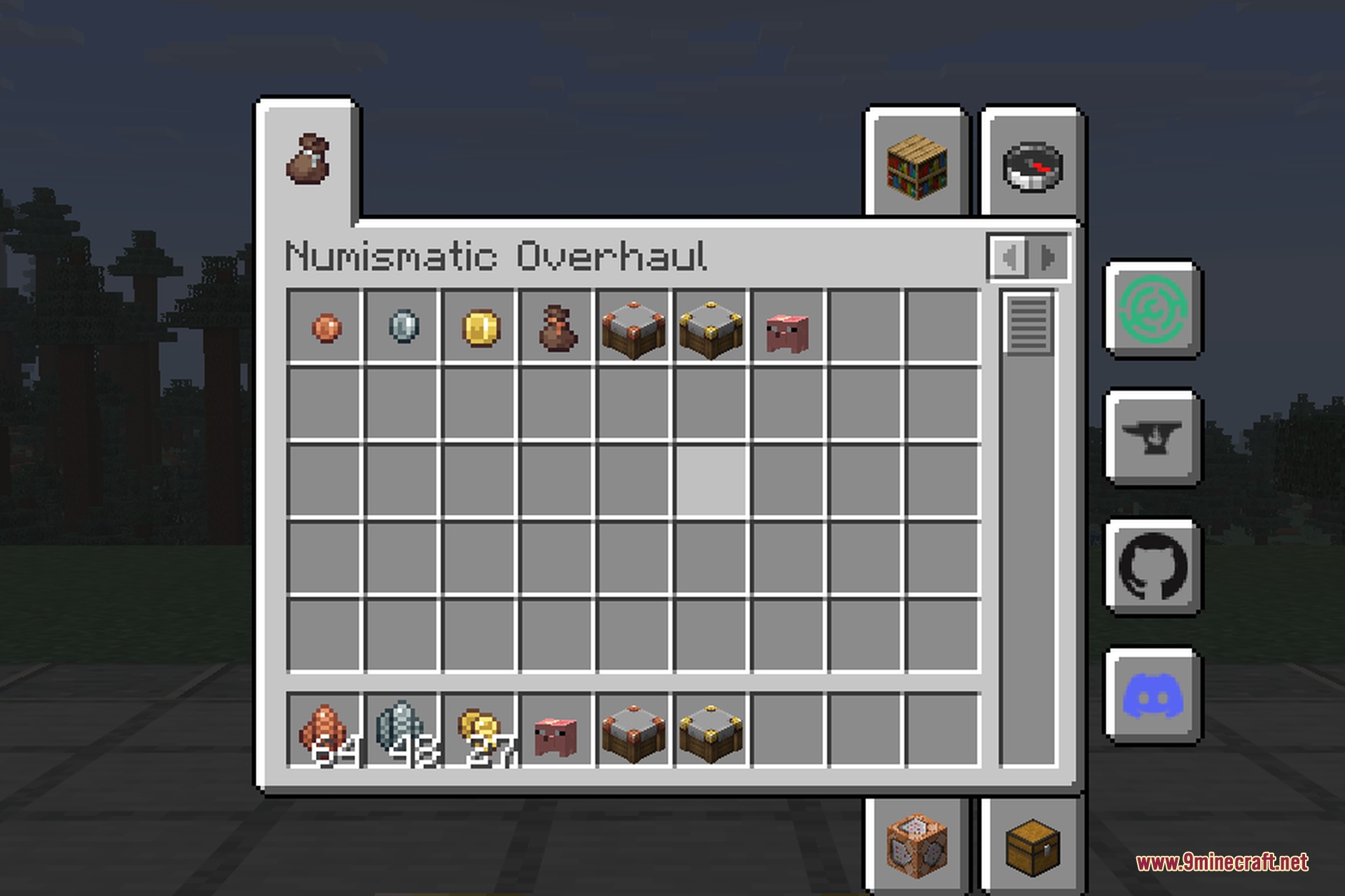 Numismatic Overhaul 9minecraft Mod Screenshot 7 The Numismatic Overhaul creative menu featuring coins money bags and shop blocks