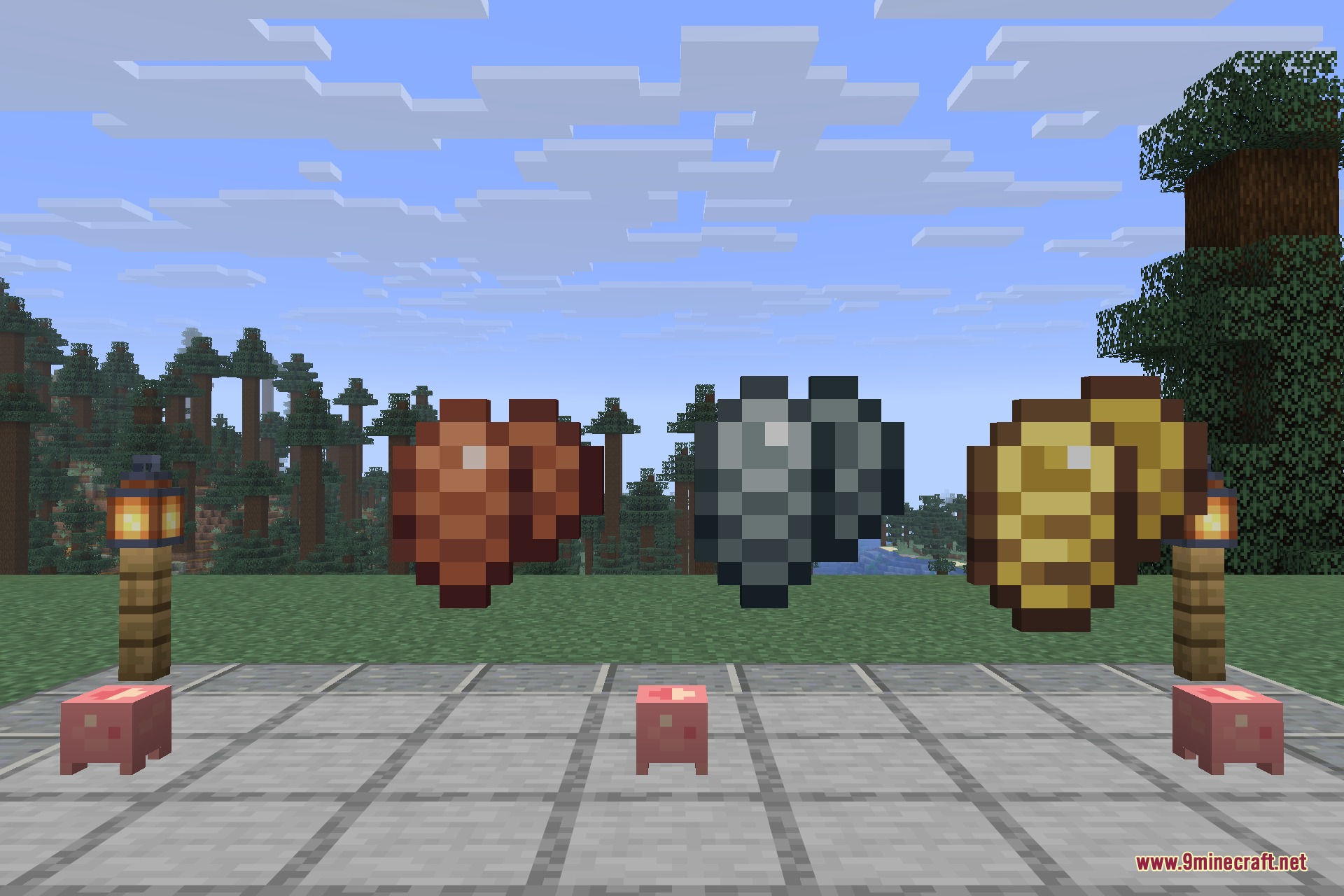 Numismatic Overhaul 9minecraft Mod Screenshot 9 Bronze silver and gold coins floating above small piggy bank blocks