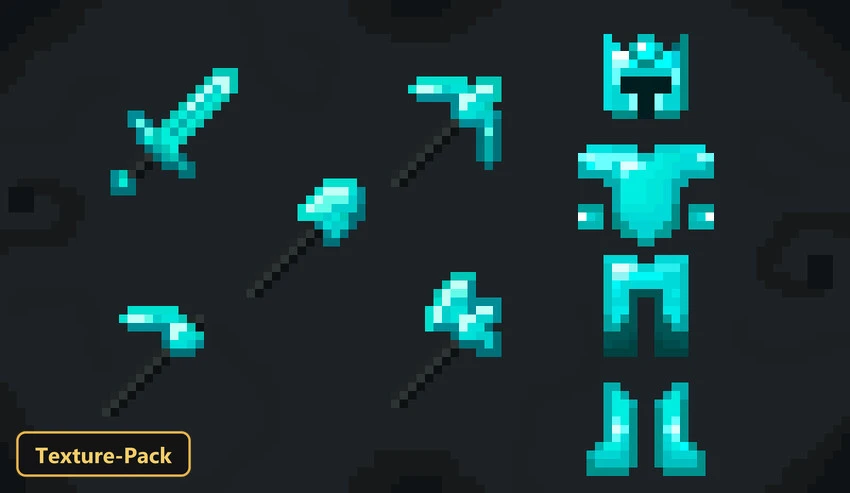 full set of diamond tools and armor on dark background