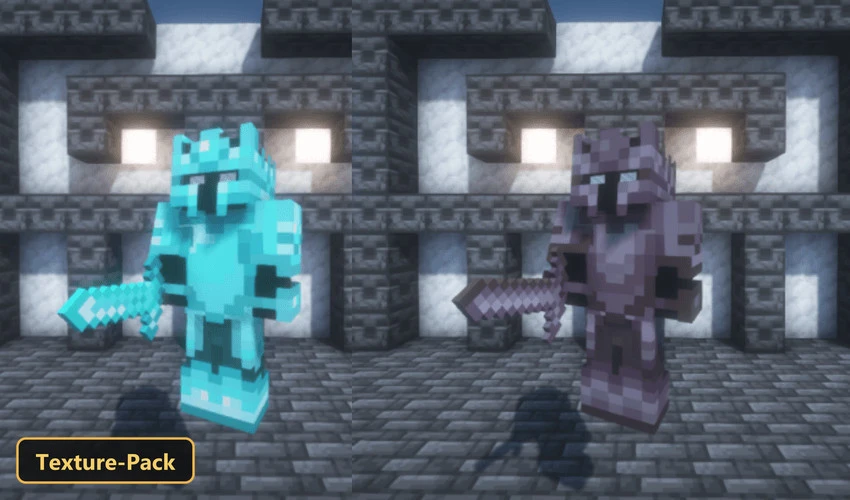 two players in diamond and netherite armor on stone platform