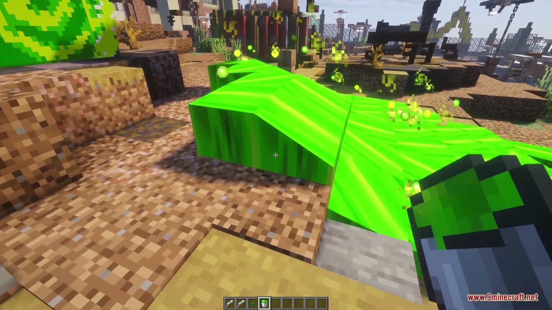 Omni Gear Collection Mod Screenshot 5 Player pouring glowing green portal fluid onto the ground from a bucket