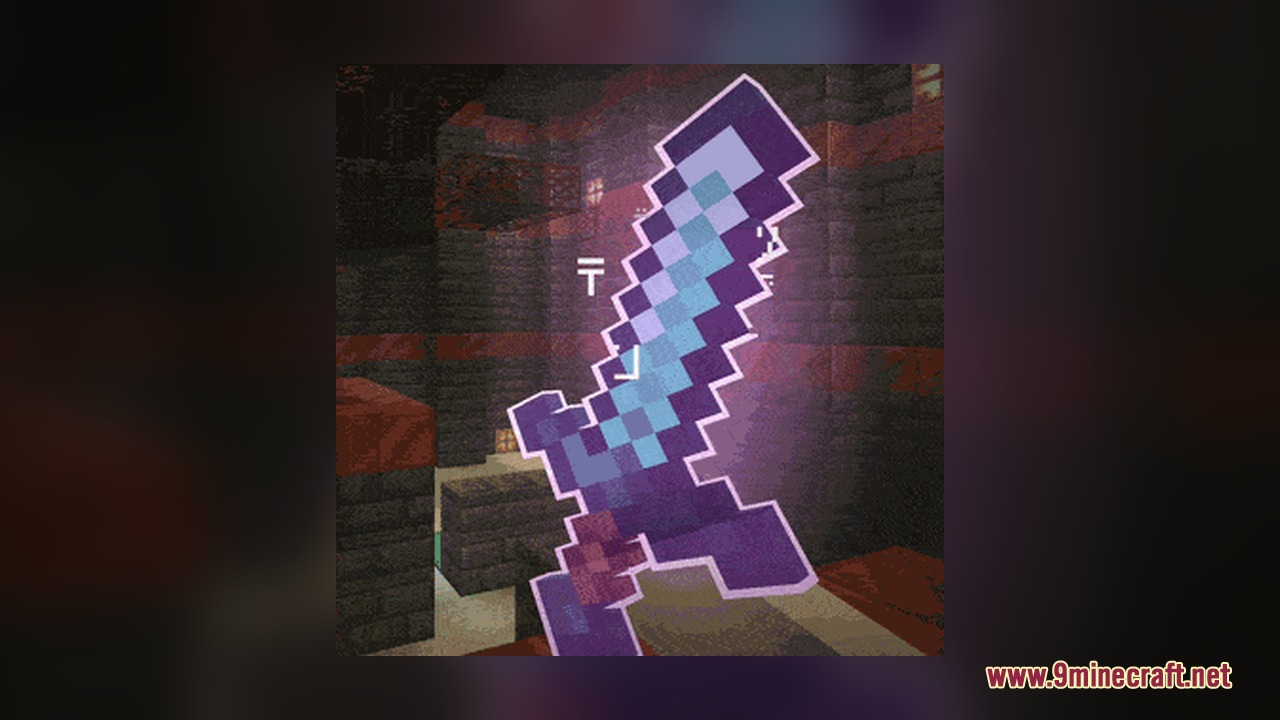 Omnis' Enchantments Resource Pack Screenshot 6 A diamond sword with a purple glowing outline from Omnis Enchantments pack