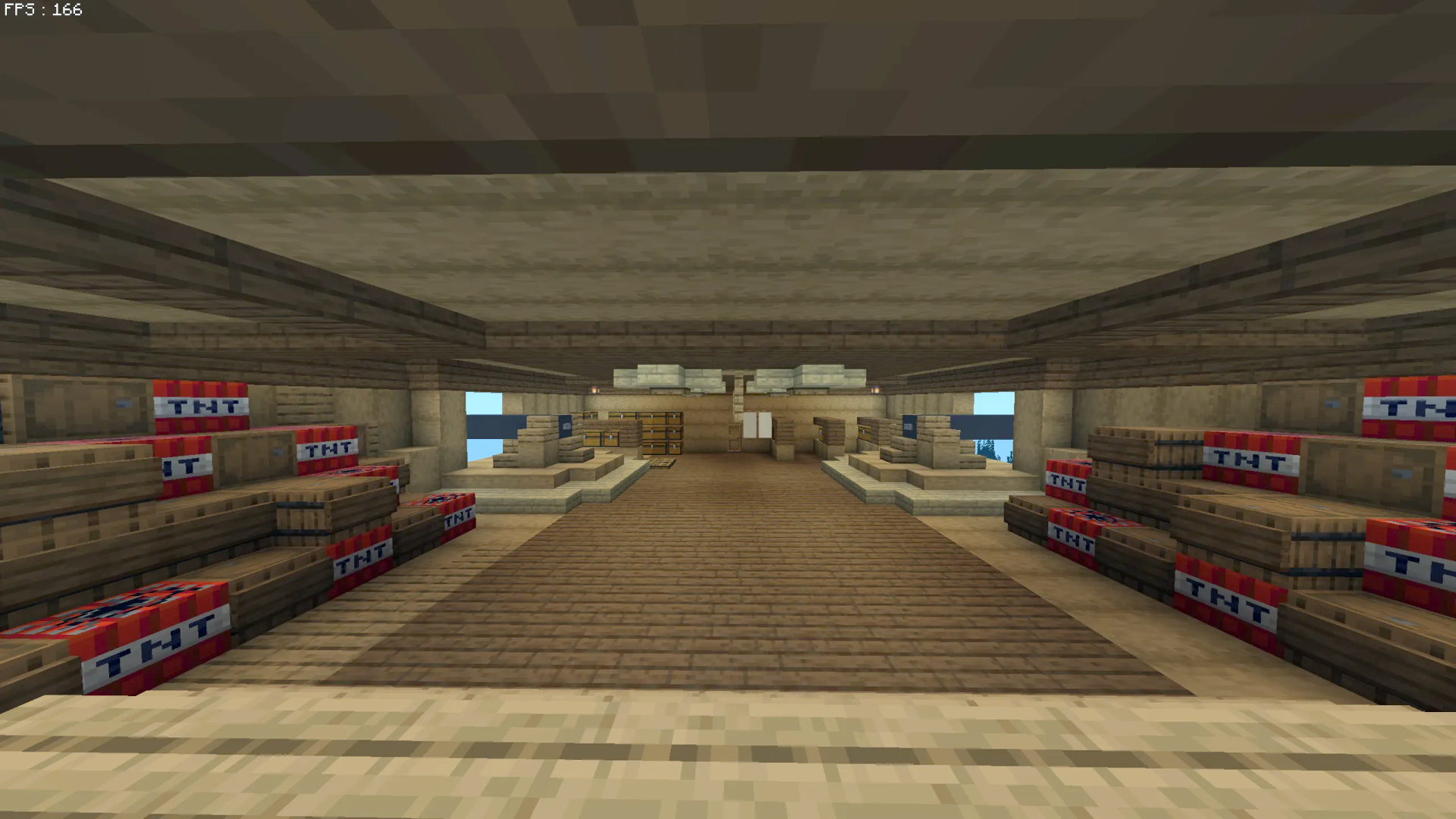 One Piece the Going Merry Schematic Screenshots 1 Interior of the ship filled with TNT blocks and wooden barrels in Minecraft