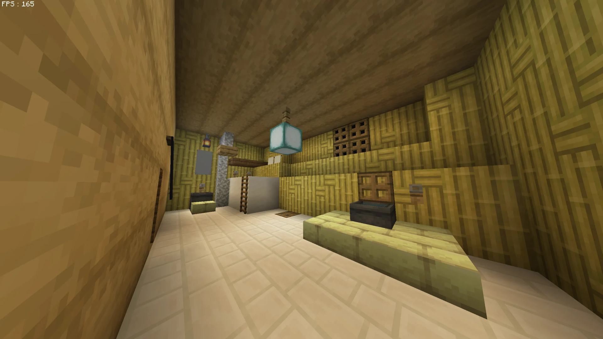 One Piece the Going Merry Schematic Screenshots 2 Cozy bamboo cabin interior with a bed and a sea lantern
