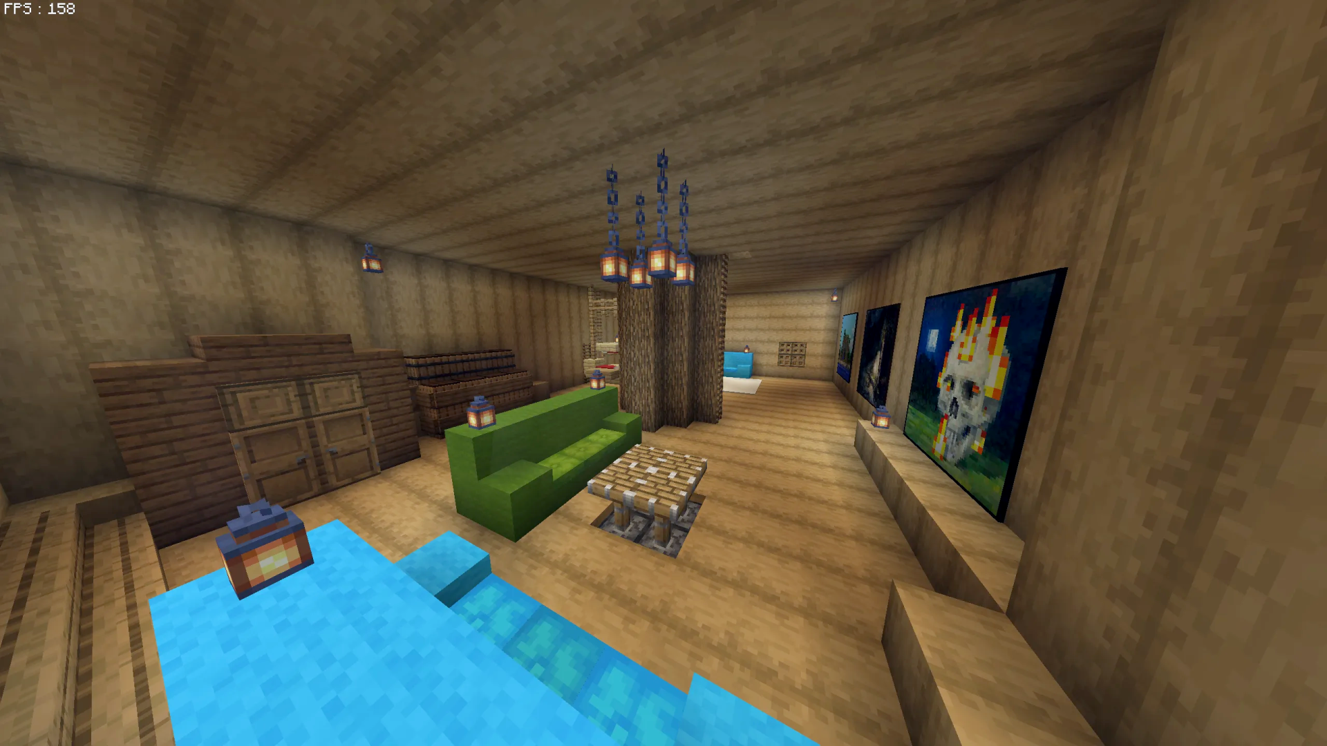 One Piece the Going Merry Schematic Screenshots 5 Living room area with a green sofa and a piston coffee table