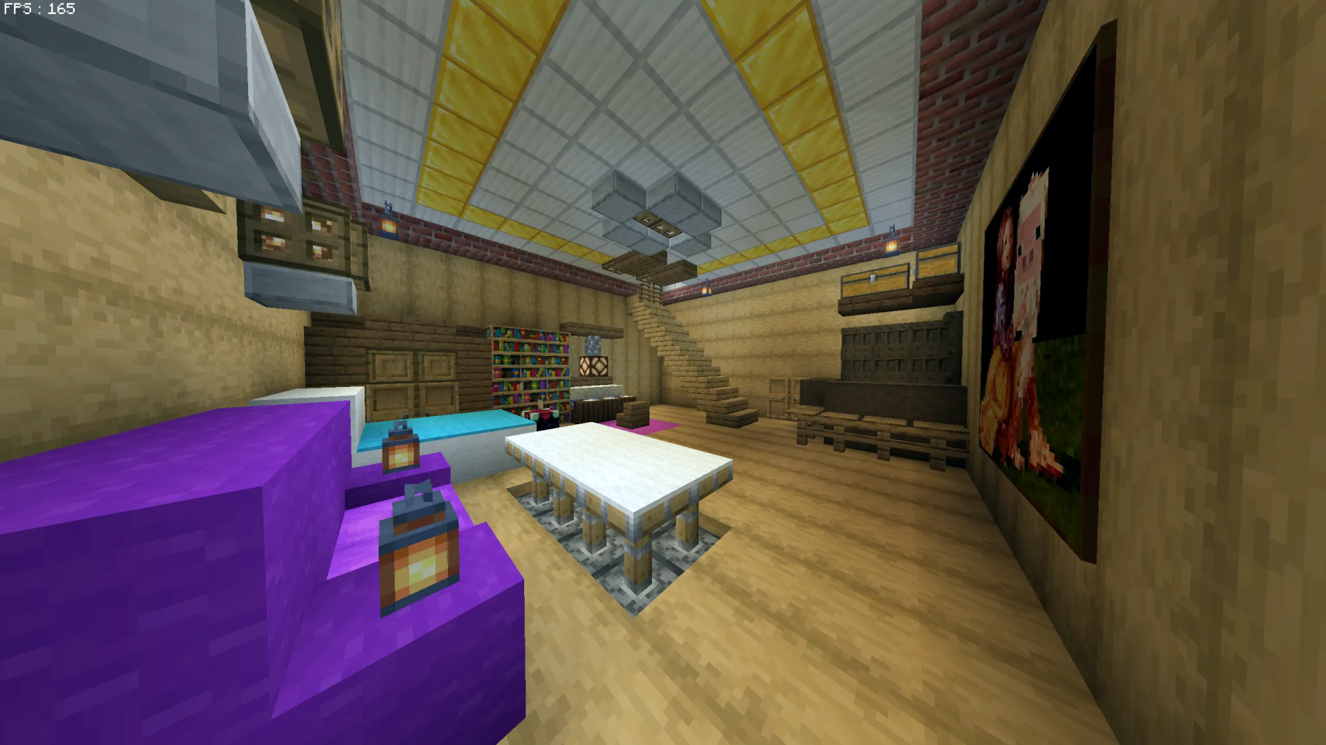 One Piece the Going Merry Schematic Screenshots 7 A detailed interior room with purple seating and a piston dining table