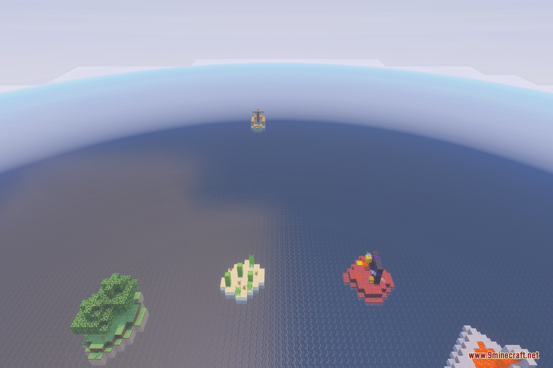 Only Raft World 100 Days Survival Map Screenshot 3 Small biome islands and a raft in Only Raft World survival map