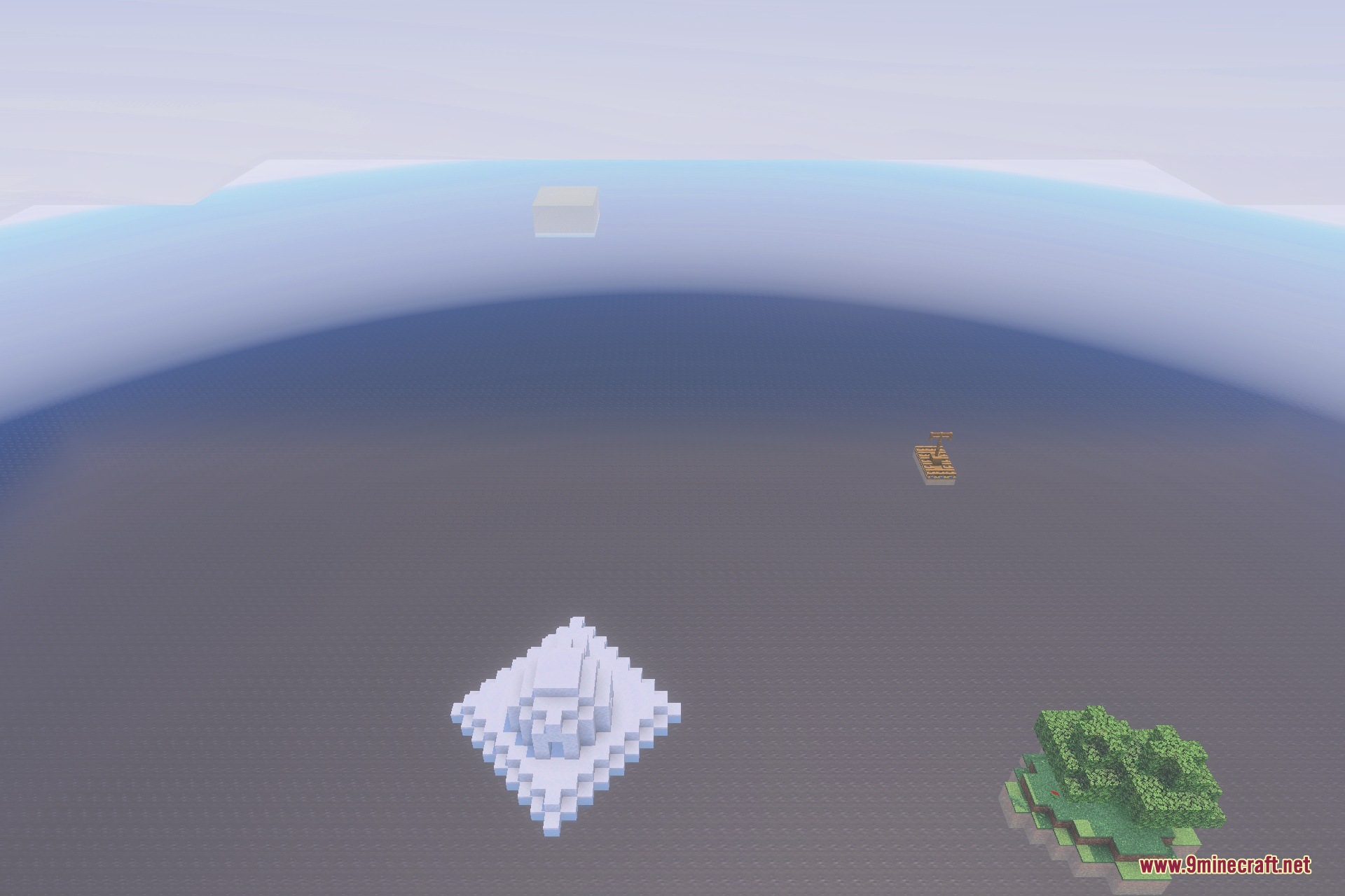 Only Raft World 100 Days Survival Map Screenshot 4 A snowy island and a forest island floating in the deep blue sea