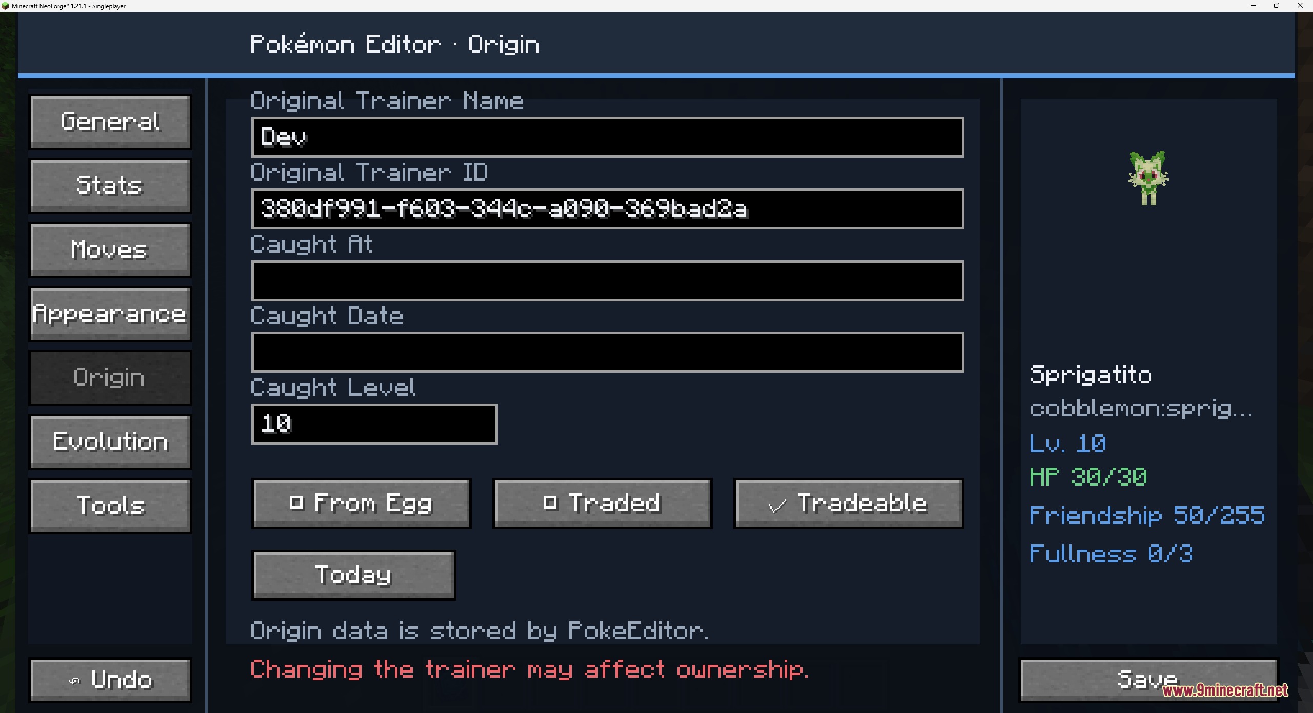 Origin Forge Master Terminal Mod Screenshot 5 The Origin Forge Master Terminal interface displaying origin data for a Sprigatito