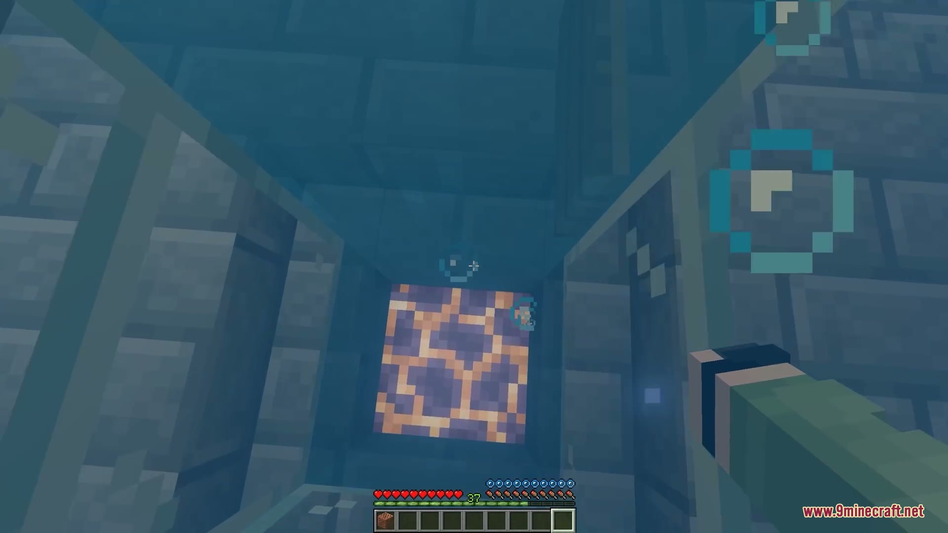 Oxidized Aeration Mod Screenshot 2 Looking down at a magma block through a copper grate in water