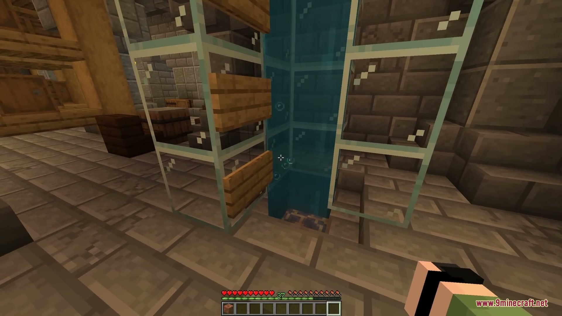 Oxidized Aeration Mod Screenshot 3 Rising bubble column from soul sand passing through a copper grate block