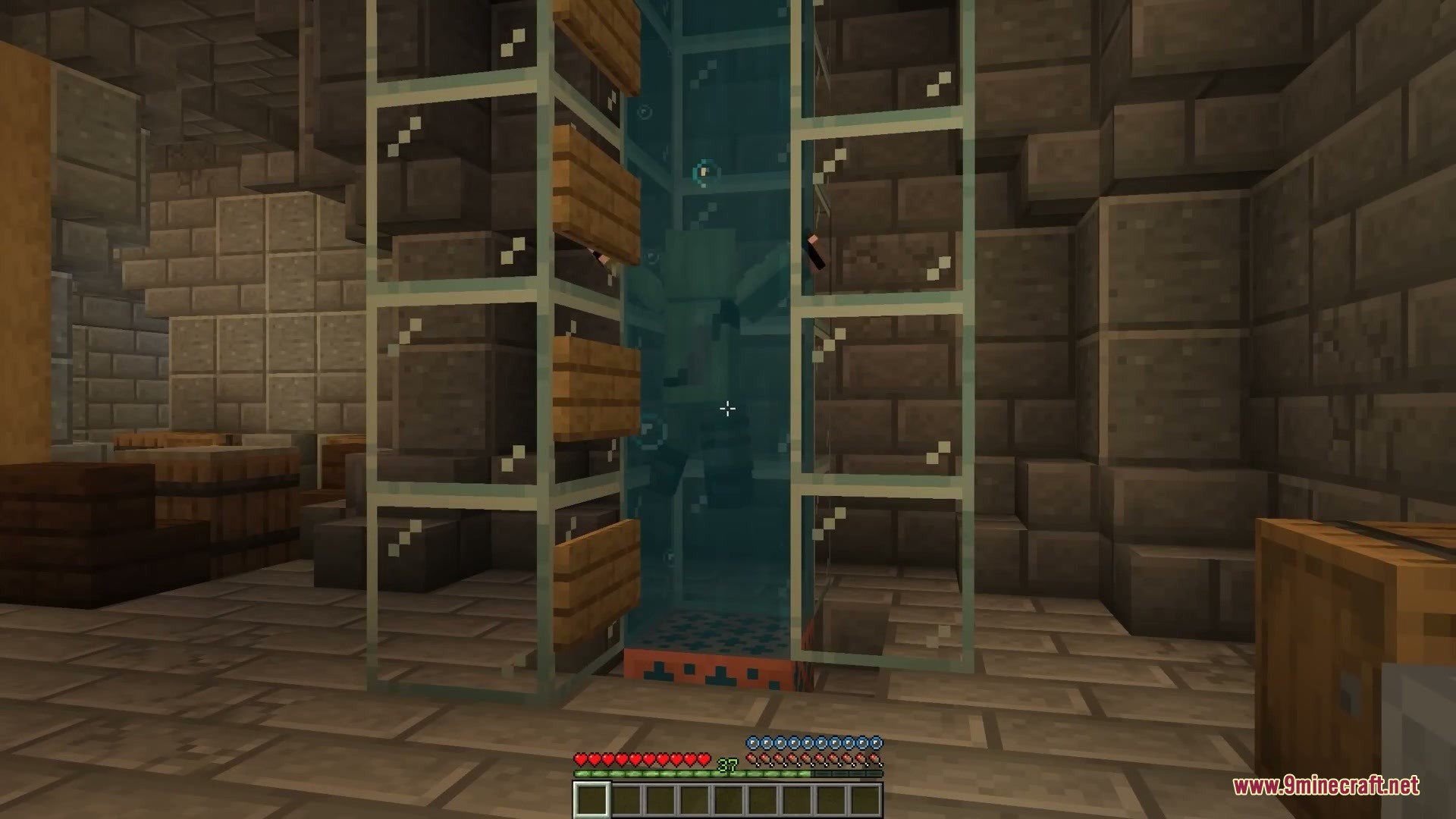 Oxidized Aeration Mod Screenshot 4 Mob being pulled down through a copper grate by a magma block whirlpool