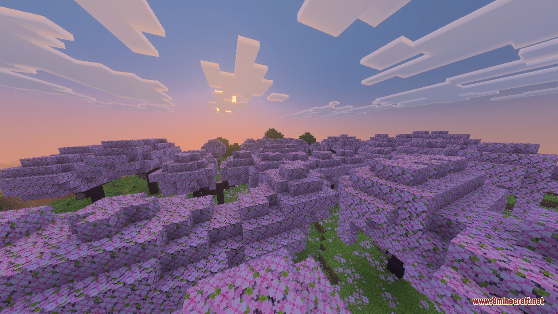 Pure Nature addon features redesigned cherry blossom trees with unique organic shapes