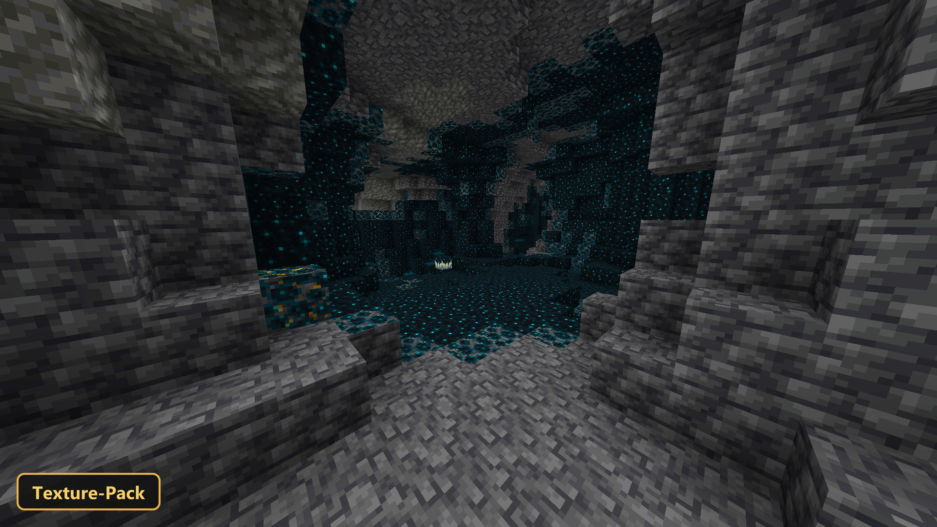 deep dark cave biome with sculk blocks and glowing catalyst