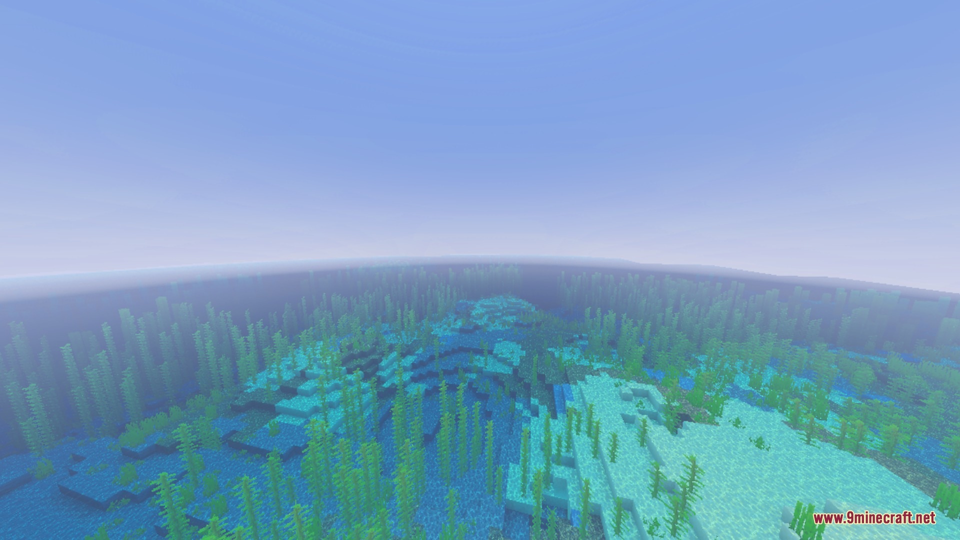 Pixie - Vibrant Visual PBR Shader Screenshot 3 Clear blue sky over a vast ocean filled with dense green kelp forests
