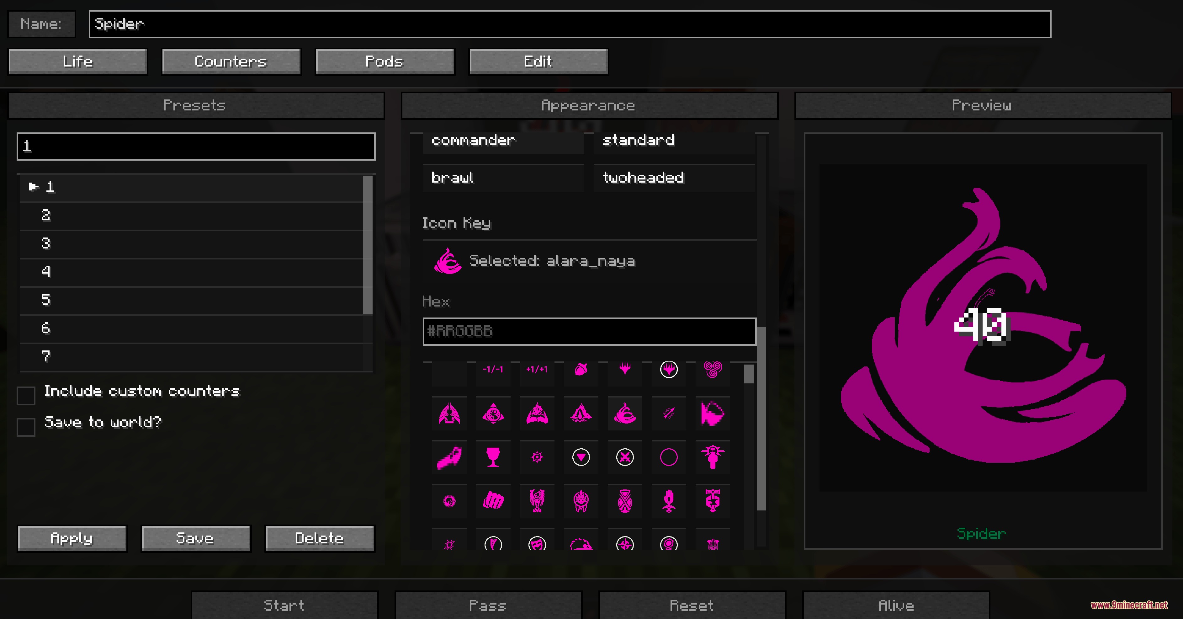 Planeswalker Chronicles Mod Screenshot 3 Planeswalker Chronicles Mod menu for customizing life counters and game icons