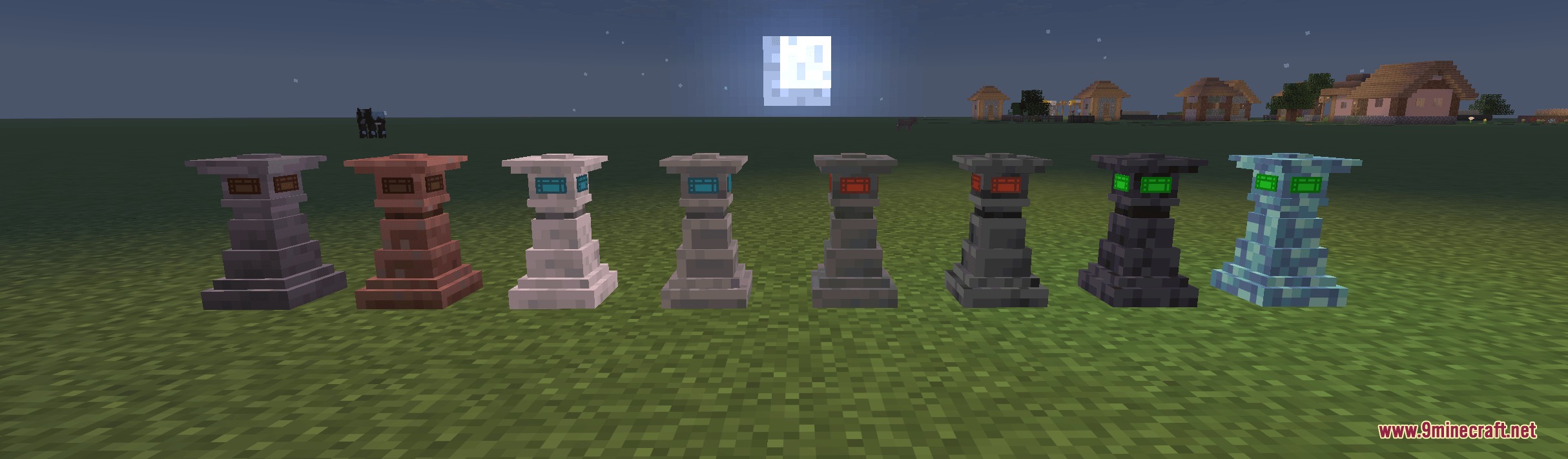 Planeswalker Chronicles Mod Screenshot 5 Eight life counter blocks with various colored glowing displays in a field
