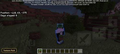 player character with a blue outline in a grassy biome at night