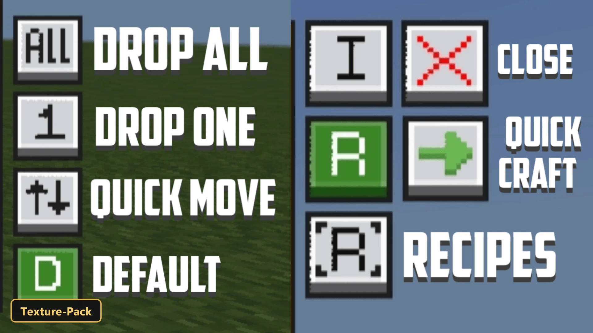 UI elements for inventory management and crafting on a grass background